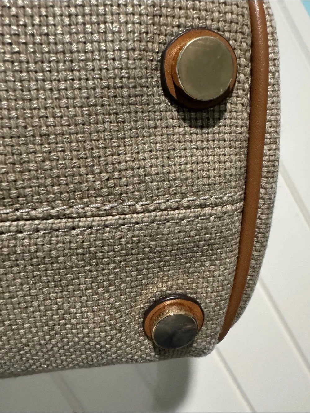 MICHAEL KORS Beige Canvas Tote with Rope Handles and Brown Trim